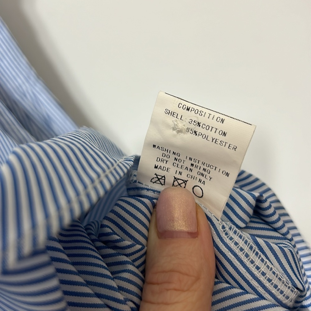 Maison Blue White Stripe Balloon Sleeve Tunic Blouse Size M Coastal Chic - Picture 6 of 8